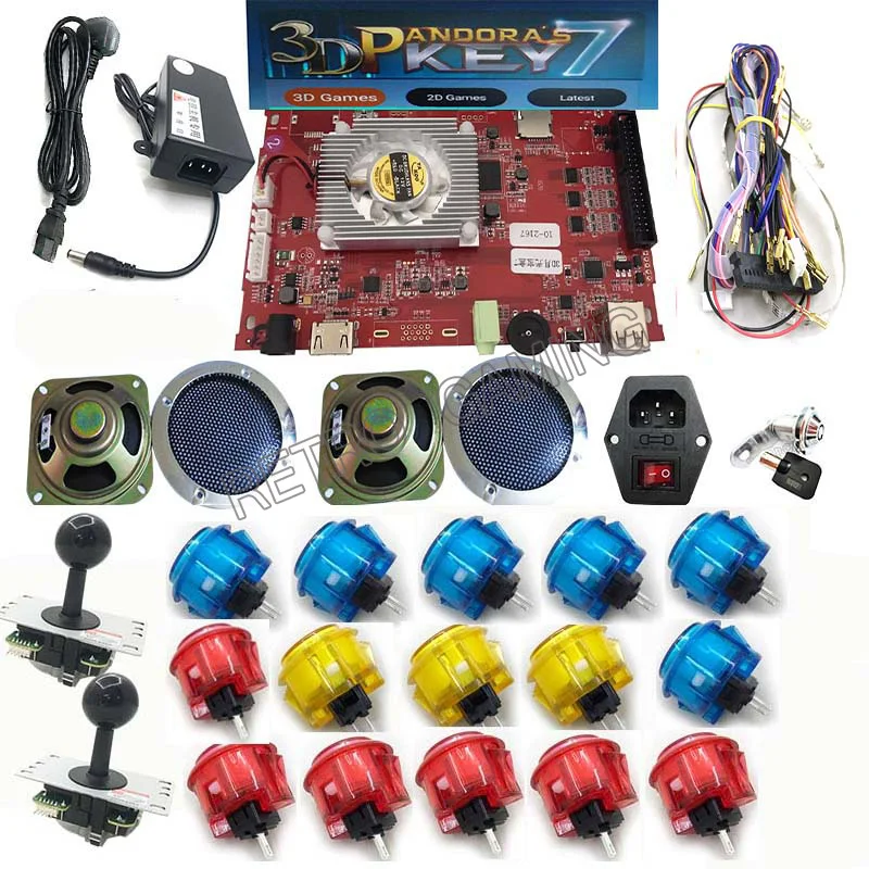 

DIY 3D Pandora 7 2177 in 1 arcade game machine kit with PCB and wire harness, power adapter, joystick, 30mm copy sanwa button