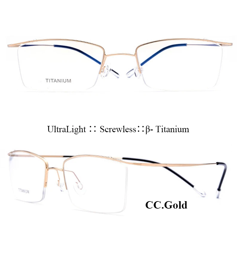 IVSTA титановые очки, мужские очки с эффектом памяти, оптическая оправа, очки для женщин, очки для чтения по рецепту, близорукость, полуободок, бренд - Цвет оправы: Gold