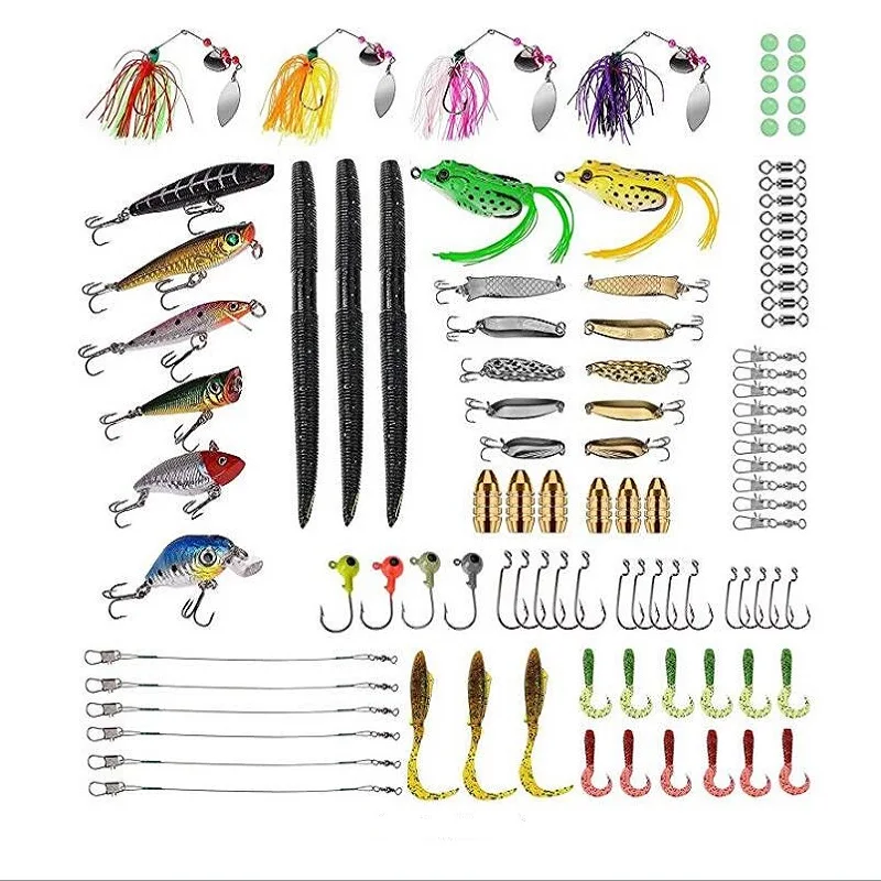 1 set Fishing Lures Baits hook Tackle Including Crankbaits, Spinnerbaits, Plastic Worms, Jigs, Topwater Lures, Tackle Box pesca