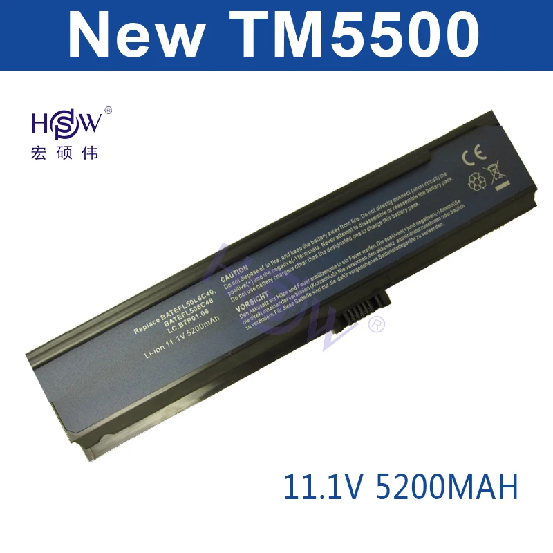 HSW oem 6 ячеек Аккумулятор для ноутбука acer Aspire 3000 3030 3050 5000 5500 BATEFL50L6C40 BATEFL50L6C48 3UR18650Y-2-QC261 батареи