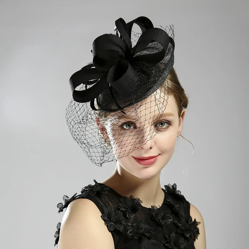 JaneVini винтажная клетка шляпа вуаль белые черные перья вуаль для невесты Свадебная шляпка головной убор вечерний ужин аксессуары для волос