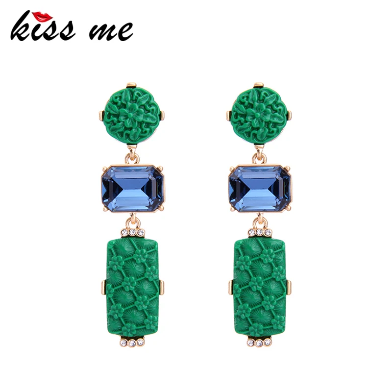 KISS ME Green & Red Alloy Resin Florals Drop Earrings 2017 Women Long Earrings Summer Party Jewelry