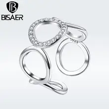 BISAER Copper Minimalist Round Circle Open Adjustable Rings Women Crystal Fashion Jewelry 2019 New Mode Argent Bijoux GSR216