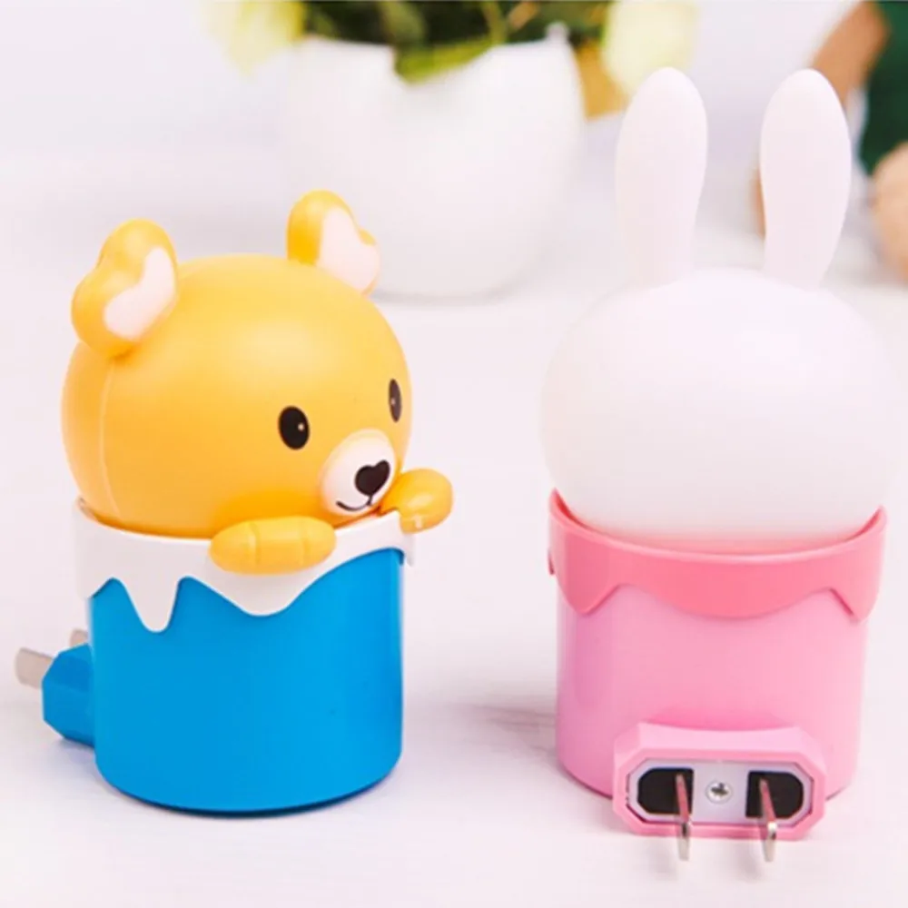 Light Sensor Control Bear LED Night Light 110V 220V Cartoon Mini Animal Bedroom Bedside Lamp for Children Kids Baby US EU Plug