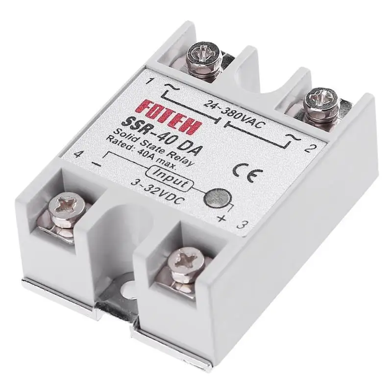 

Single Phase DC 3-32V to AC 24-380VAC SSR-40DA 40A Solid State Relay Module Controller