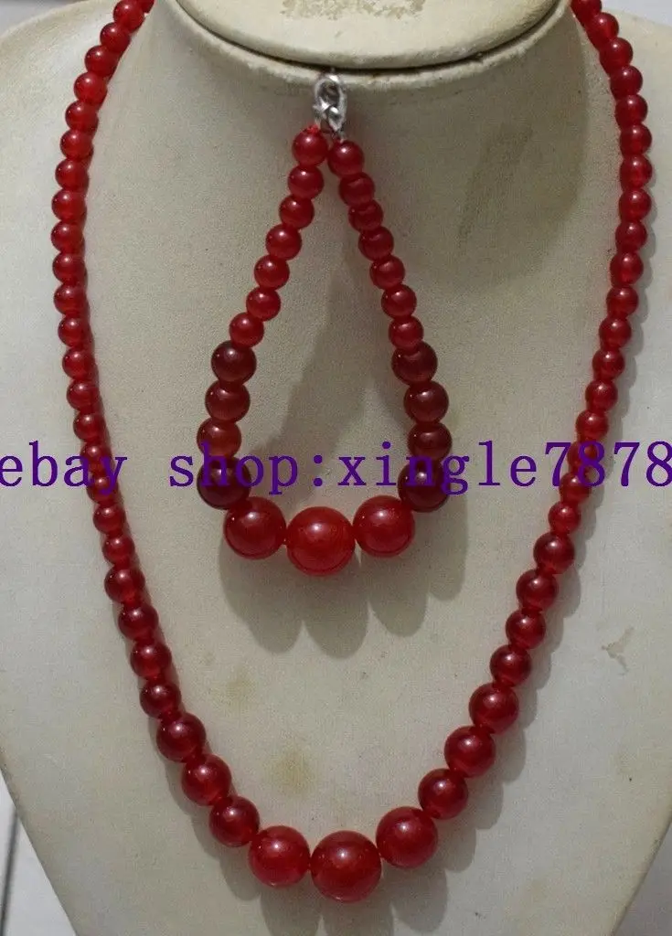 Красивая 6-14 мм красным камнем рубинового цвета драгоценные камни necklace18'' Bracelet7.5 ''aaa