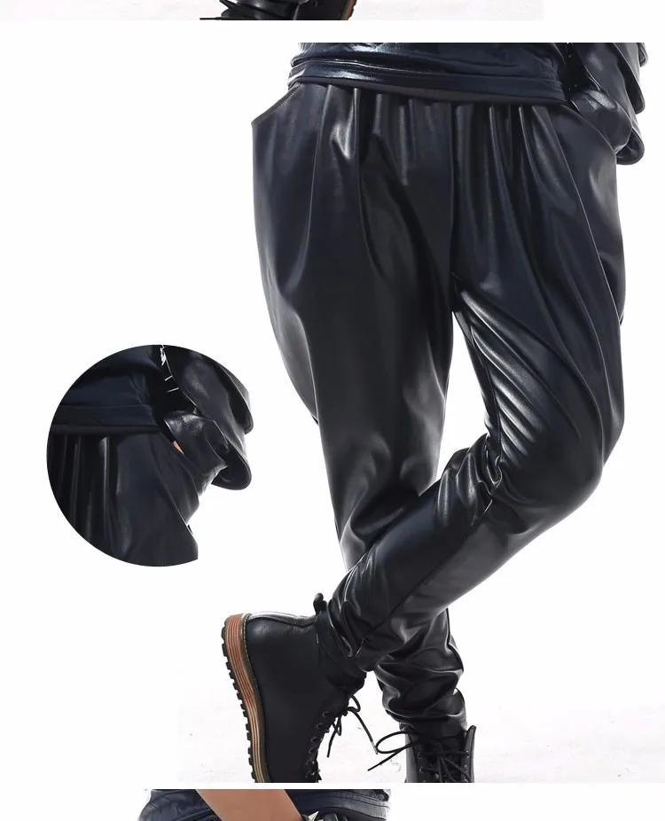 M-3XL! Мужская Новая мода певица DJ клуб большой взрыв GD эластичные кожаные штаны черные костюмы шаровары костюм брюки