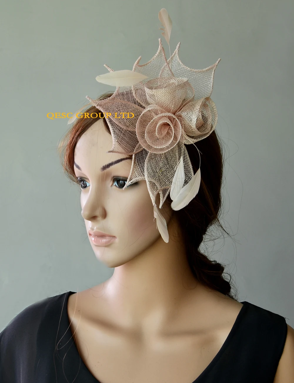 

NEW Wholesale 12 colours Beige Small Sinamay Faciantor Hat with feathers for Wedding,Kentucky Derby,Melbourne Cup,Ascot Races.