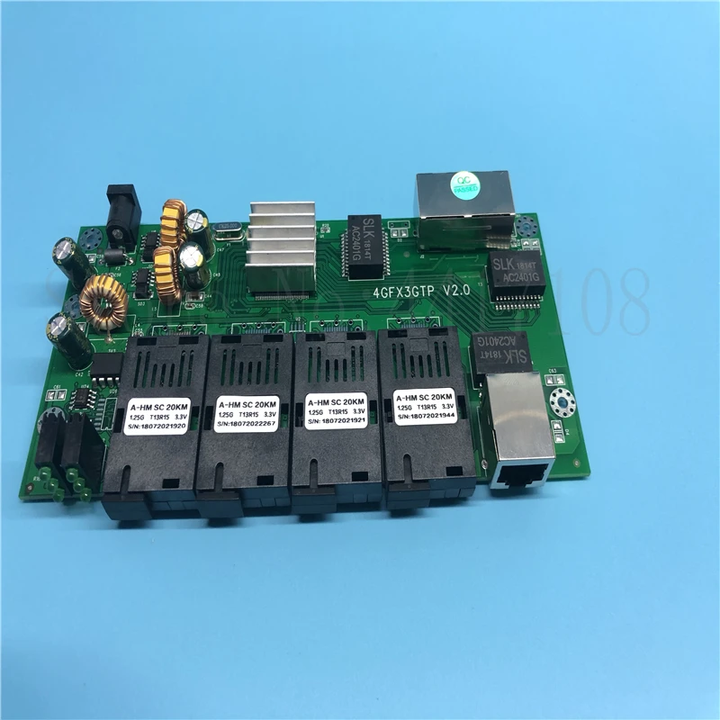 Промышленный Класс Gigabit Ethernet-коммутатор 4 Порты и разъёмы 1,25 г волокна& 3 RJ45 двунаправленный пассивный волоконно-оптический аудио-видео конвертер печатной платы