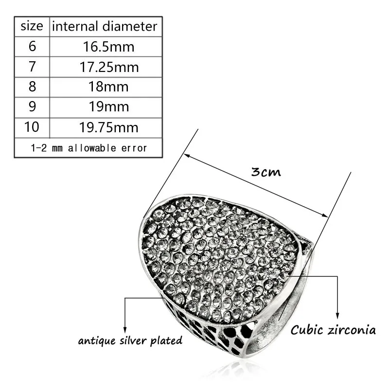 SINLEERY Ретро полный серый кубический цирконий Большой овальный кольца Античные Серебро Цвет для женщин Винтаж ювелирные изделия лучший друг подарок JZ064 SSH