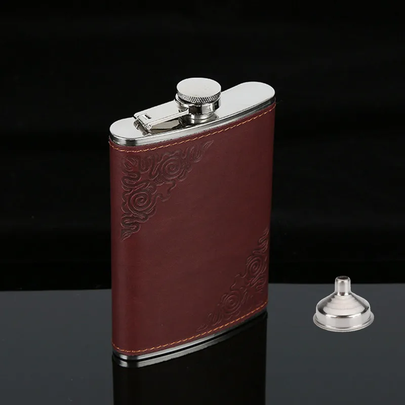 Wine Red 9 OZ Portable Hip Flask Stainless Steel Covered With Wine PU