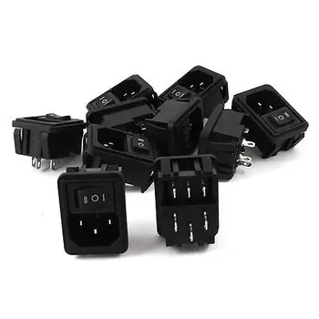 

10 Pcs 3 Position 3Pin Rocker Switch IEC320 C14 Inlet Power Socket AC 10A 250V