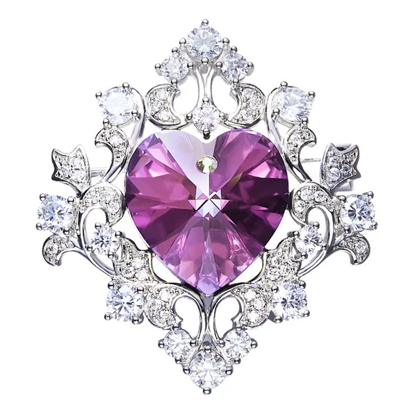 Cdyle украшенные кристаллами Броши для женщин модные ювелирные изделия элегантный роскошный синий фиолетовый в форме сердца тренд - Окраска металла: Purple