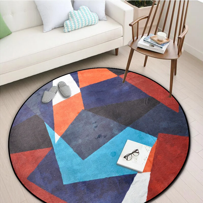 

15MM Colorful Geometric Blocks Printed Round Carpet Entrance DoorMat Porch Bathroom Mat Anti-Slip Wear-Resisting Kitchen Rugs