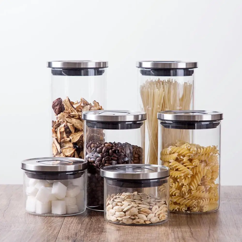 1Pc Mason Jar Kitchen Storage Containers Glass Food Storage Jar with Metal Lid Refrigerator Organizer Clear Cereal Container