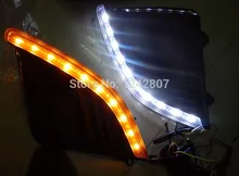Free shipping ! led drl daytime running light fog lamp with yellow turn signals for Chevy Chevrolet Cruze 2014 2013