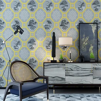 

New Chinese style classical wallpaper living room study room office TV wall background wallpaper