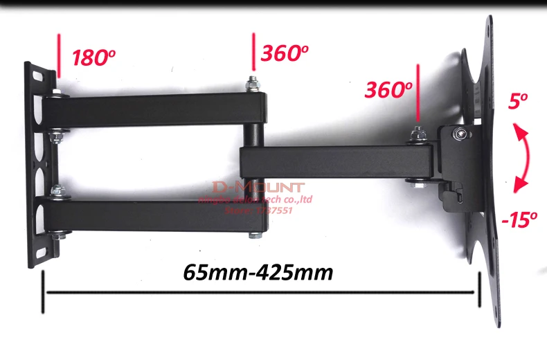 Lcd-N5 стальной 1"-37" 25 кг 65-425 мм 3 руки 200X200 полный движения ТВ настенный кронштейн lcd крепление Стенд Поддержка наклона 15 градусов 180 Поворотный