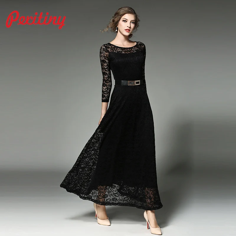 Элегантное Черное Кружевное Платье Peritiny, белое винтажное вечернее платье, зима, женское длинное платье макси с длинным рукавом