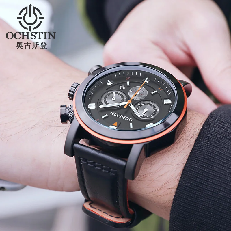 Prix OCHSTIN Sport Montre Hommes Marque De Luxe En Cuir Véritable Militaire Chronographe Hommes Montre Bracelet À Quartz Montre Relogio Masculino