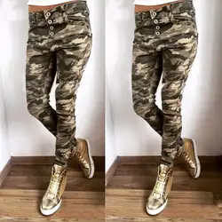 Женские Модные брюки узкие брюки Повседневное Camouflag брюки стретч Skinny Для женщин Тонкий дамы Жан брюки