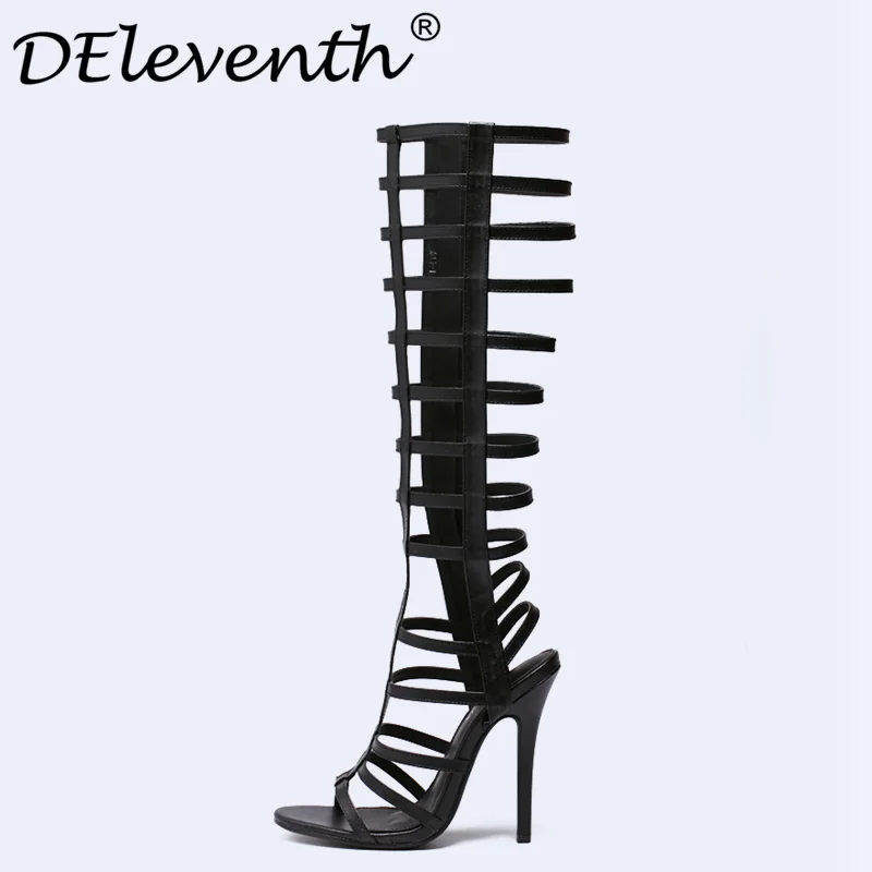 DEleventh/римские сандалии-гладиаторы в стиле ретро женские черные босоножки из искусственной кожи на высоком каблуке-шпильке с Т-образным ремешком и пряжкой