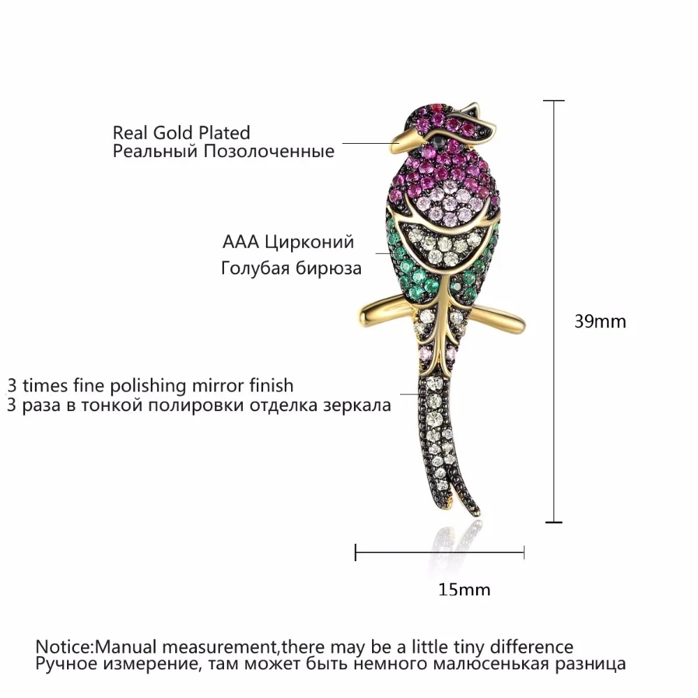 LUOTEEMI Модные украшения уникальна дизайн птица Форма серьги-гвоздики, блестящие мульти CZ золото Цвет Brincos себе Рождественский подарок