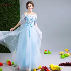 Синие элегантные вечерние платья 2019 Мода A-Line вечернее платье с фатиновой юбкой кружевные цветы вечерние платья платье, вечерний наряд CS165