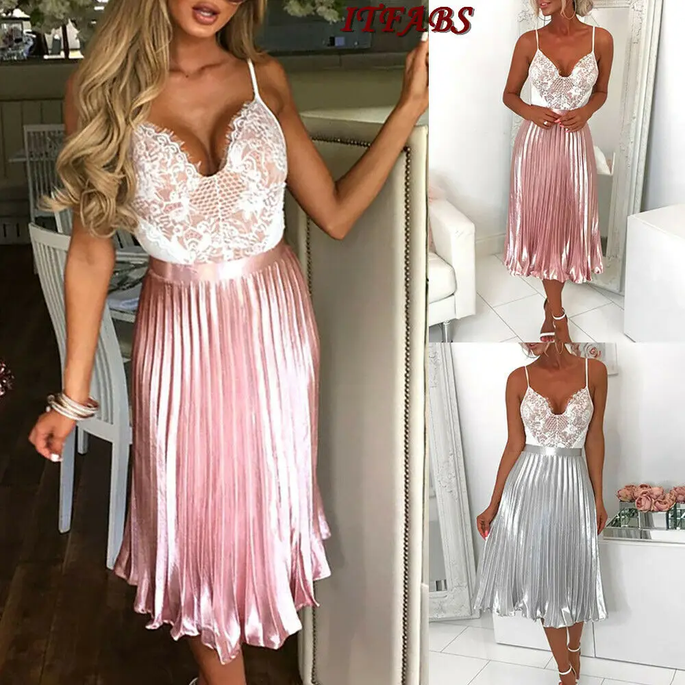 Женская летняя однотонная плиссированная юбка с высокой талией, шифоновая длинная повседневная юбка с эластичной резинкой на талии с подкладкой