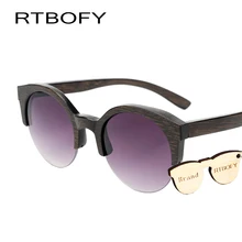 RTBOFY fashionable wood sunglasses women Semi-Rimless design handmade framework optical properties UV400 lens polycarbonate