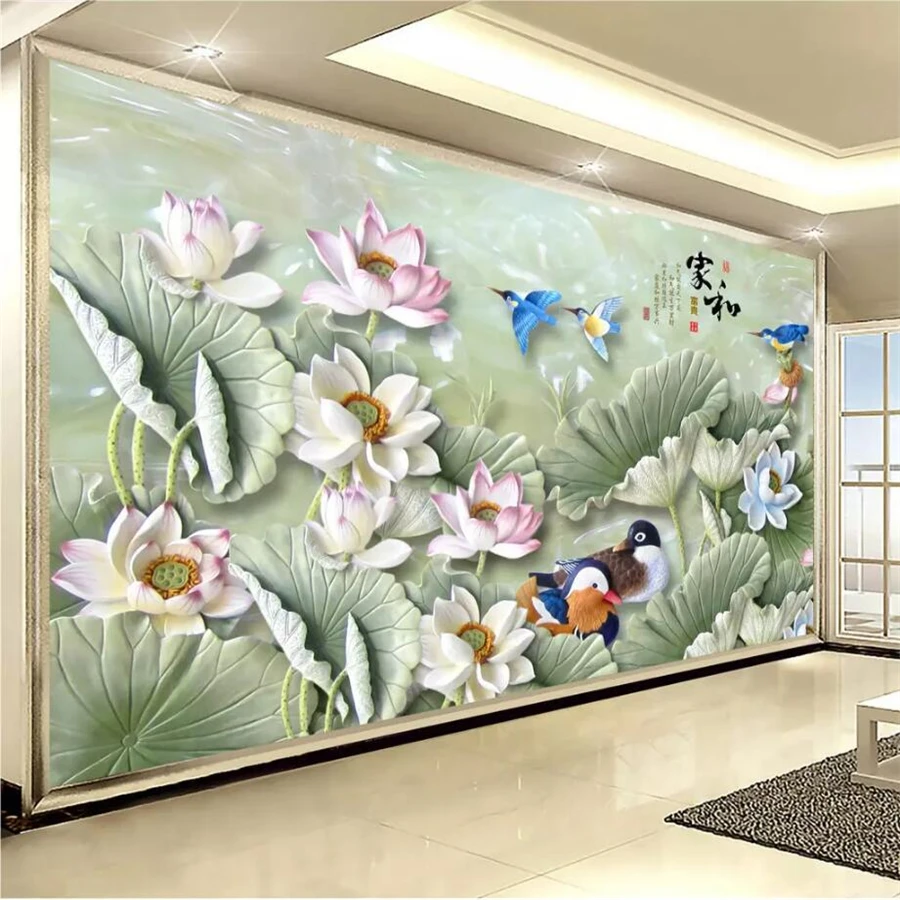 

wellyu papel de parede Custom wallpaper 3d photo murals jade carving home and rich lotus flower TV background wall paper mural