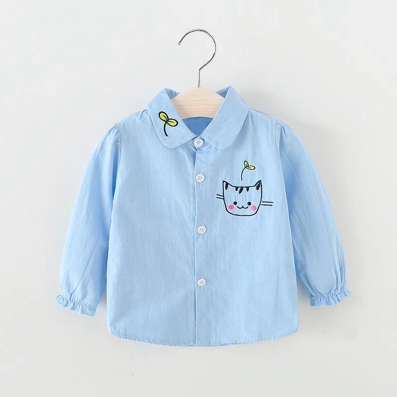 

2019 New Spring autumn Casual Children baby's girls sweet cute cartoon Cat Embroidery long-sleeve shirts cardigan Y2947