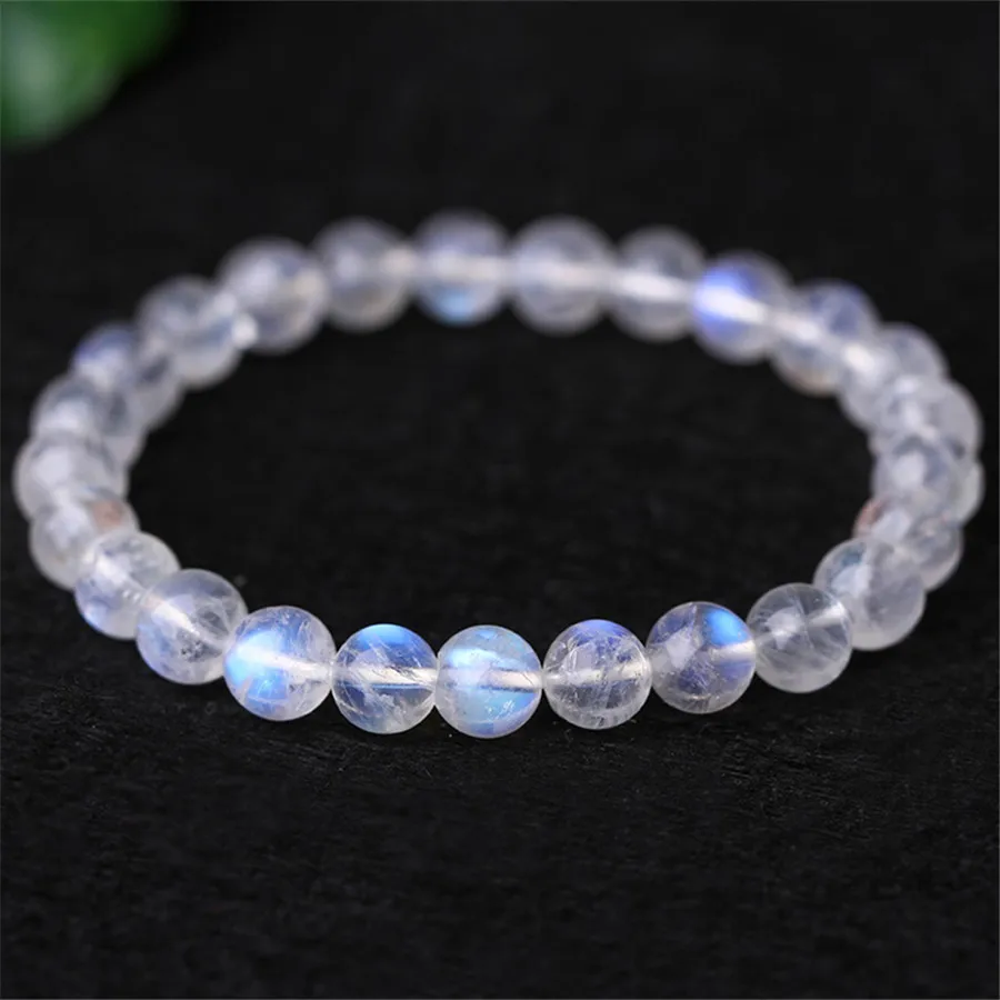 8mm Genuine Rainbow Lights Natural Moonstone Bracelets For Women Lady Stretch Crystal Round Bead Bracelet Drop Shipping (4)