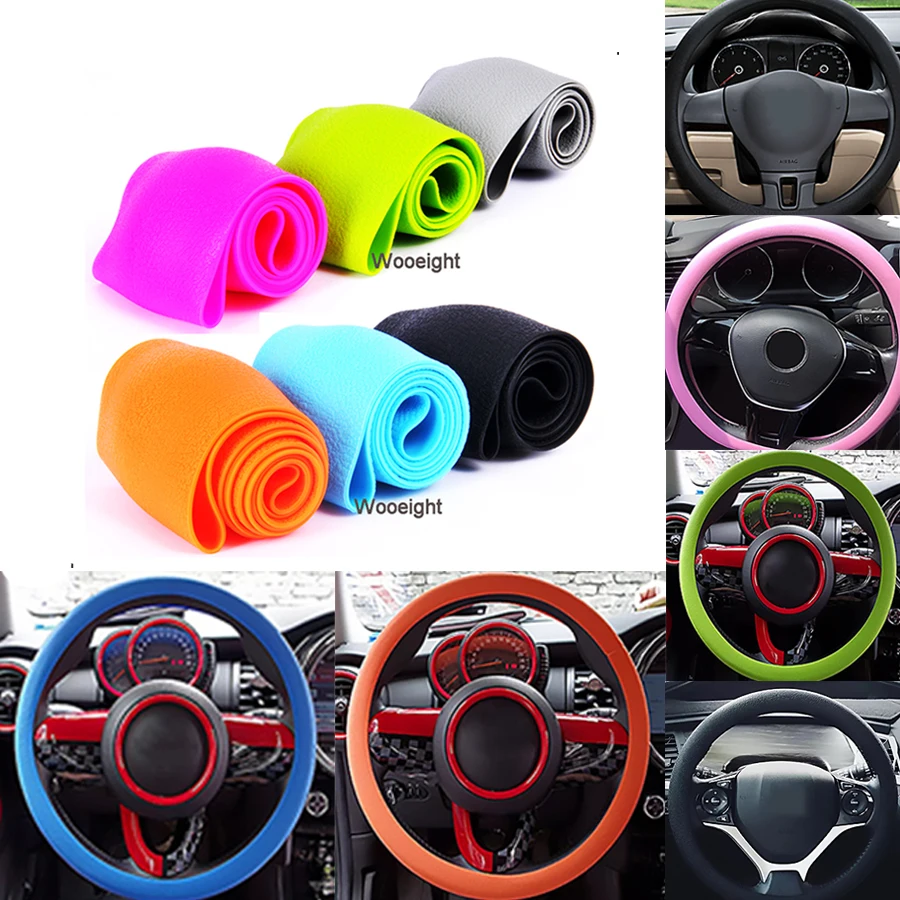 Car Styling 1Pc Leather Texture Silicone Steering Wheel Glove Cover