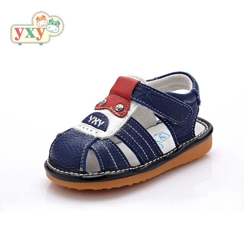 

YXY 2017 summer squeaky Genuine natural leather durable sandals baby boys girls children anti-slip outsole hook&loop shoes brown