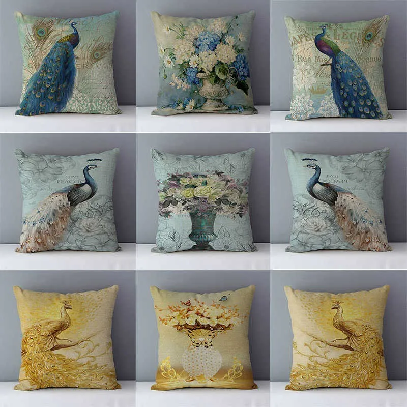 

Cozy Couch Cushion Cover Oriental Home Decorative Pillows Quality vintage Peacock Print bedding Pillow Cover Square 45x45cm K3