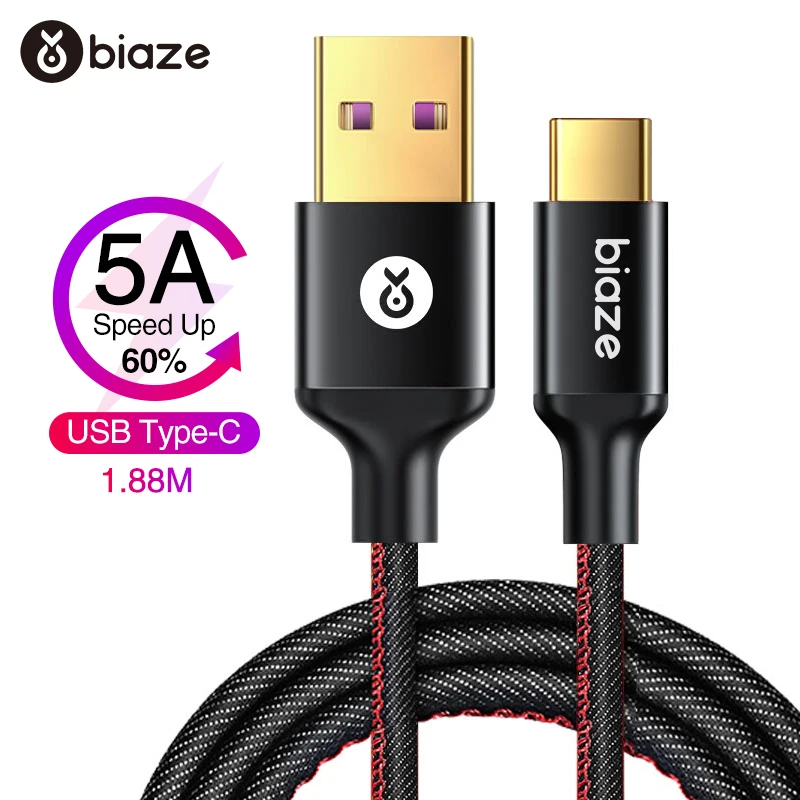Biaze 5A USB C зарядный кабель для huawei P20 type C кабель передачи данных для быстрой зарядки для Xiaomi Mi 8 USB C зарядное устройство для телефона