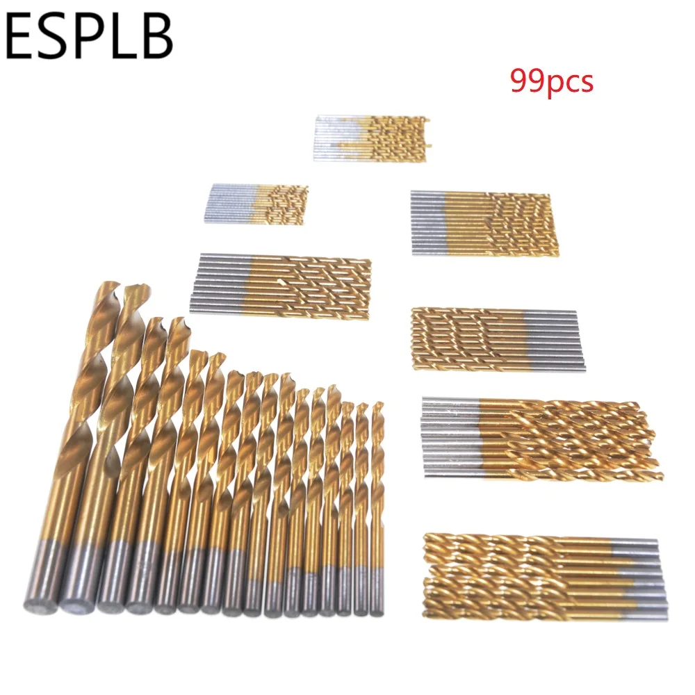 ESPLB 99 шт./компл. сверло с титановым покрытием 1,5 10 мм HSS высокоскоростной деревообрабатывающий металлический сверлильный инструмент из нержавеющей стали|Сверла|   | АлиЭкспресс