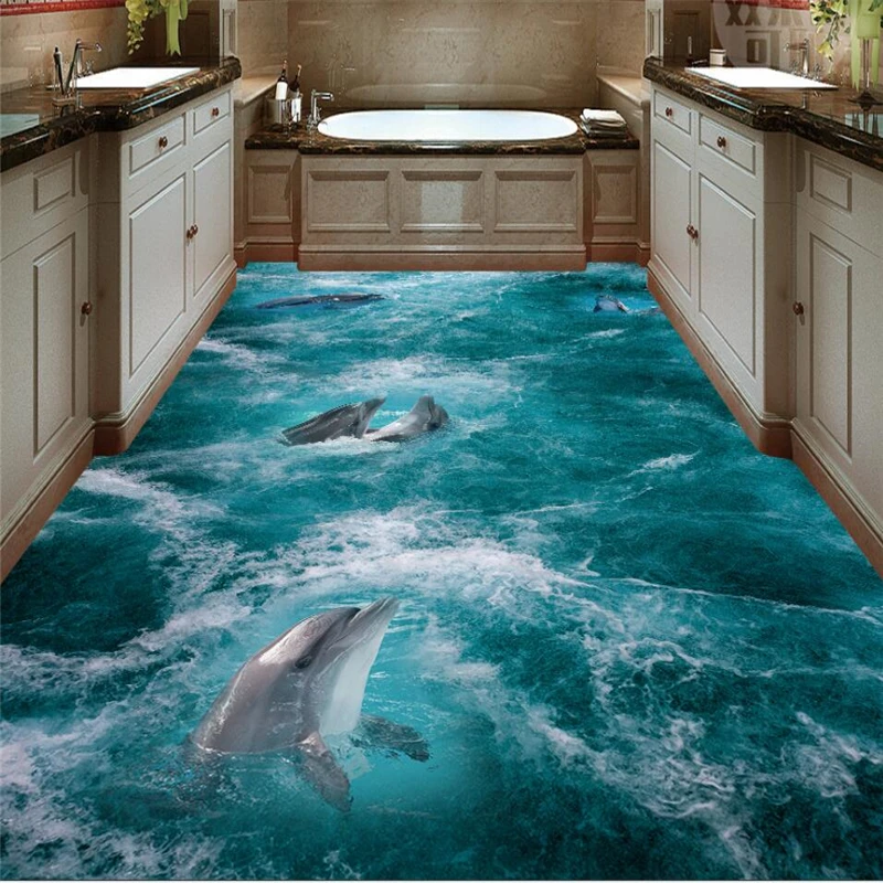 

wellyu Beach dolphin waves surfing 3D floor tiles to paint background wall custom large fresco floor stickers papel de parede