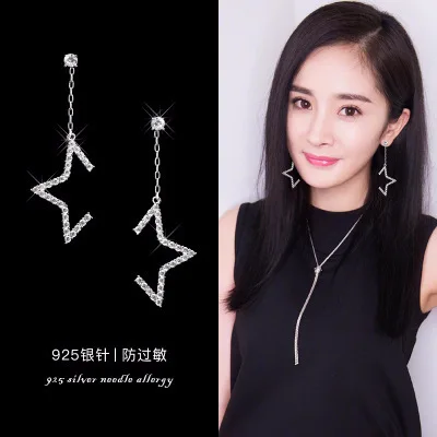 Модные 925 пробы сережки-гвоздики с серебряными кристаллами, асимметричные серьги-гвоздики, ювелирные изделия, серьги Brincos