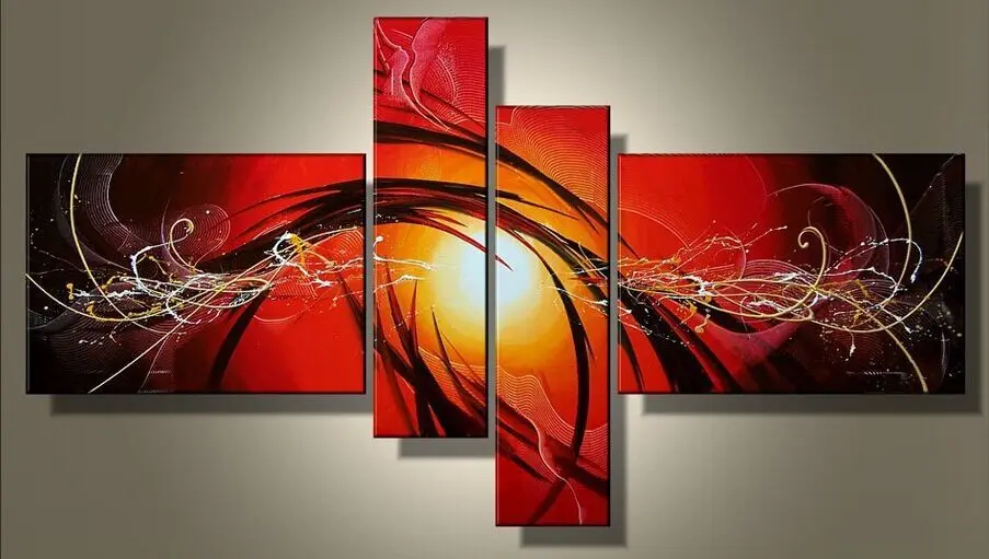 4Pcs/Set 100 Hand Made Wall Art Abstrac Modern Line Oil Painting On