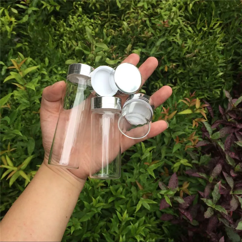 20 ملليلتر 50 ملليلتر 65 ملليلتر 90 ملليلتر الزجاجات مع الفضة الألومنيوم كاب هدية الجرار حفل زفاف الديكور 24 قطع شحن مجاني