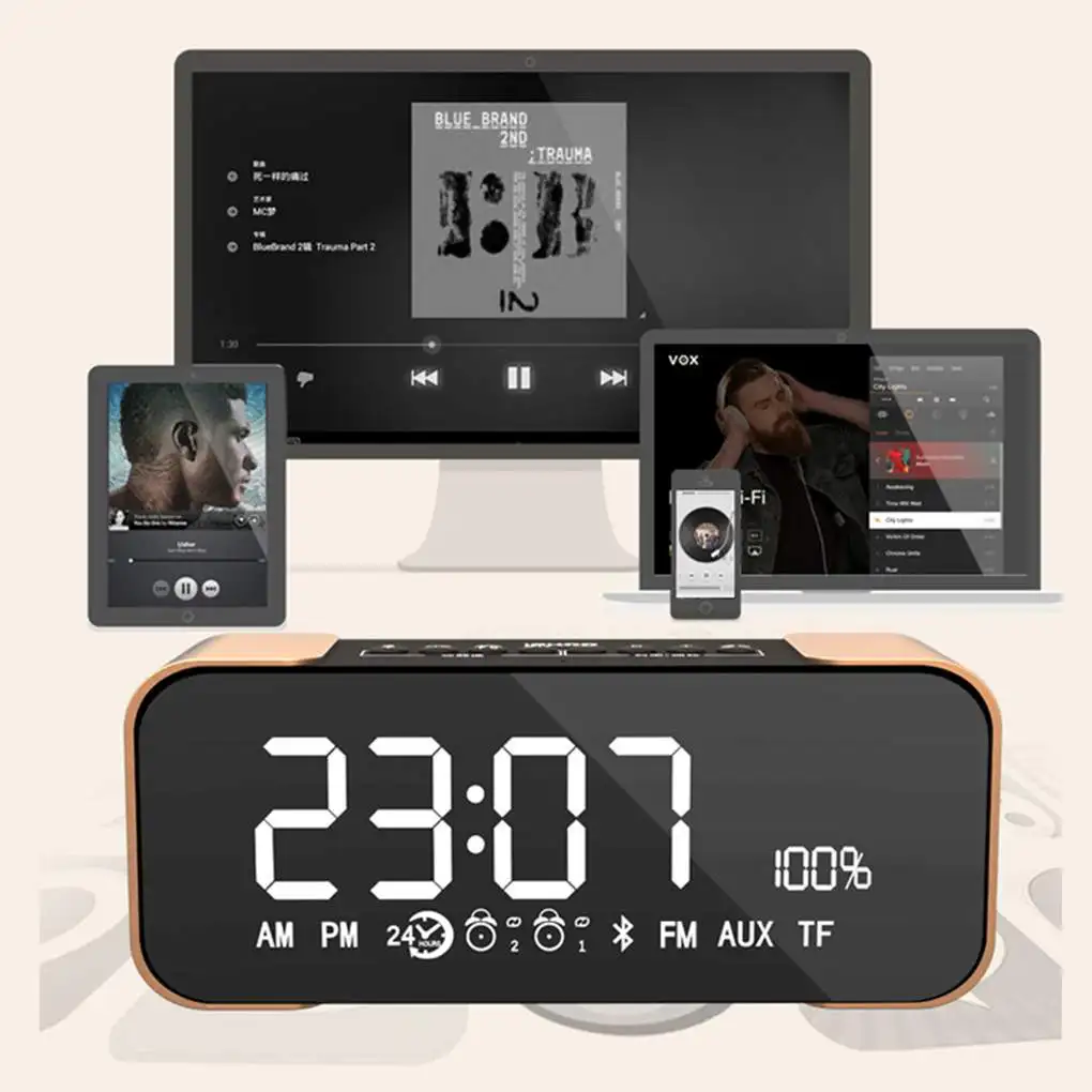 LED Display Clock Bluetooth Wireless Speaker Handsfree Loudspeakers