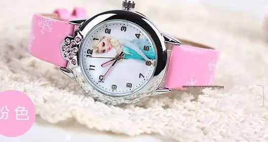 Лидер продаж стильная футболка с изображением персонажей видеоигр Часы Принцесса Эльза часы Anna для присмотра за детьми, для детей Девочка любимый подарок на год Наручные часы Relogio - Цвет: Розовый