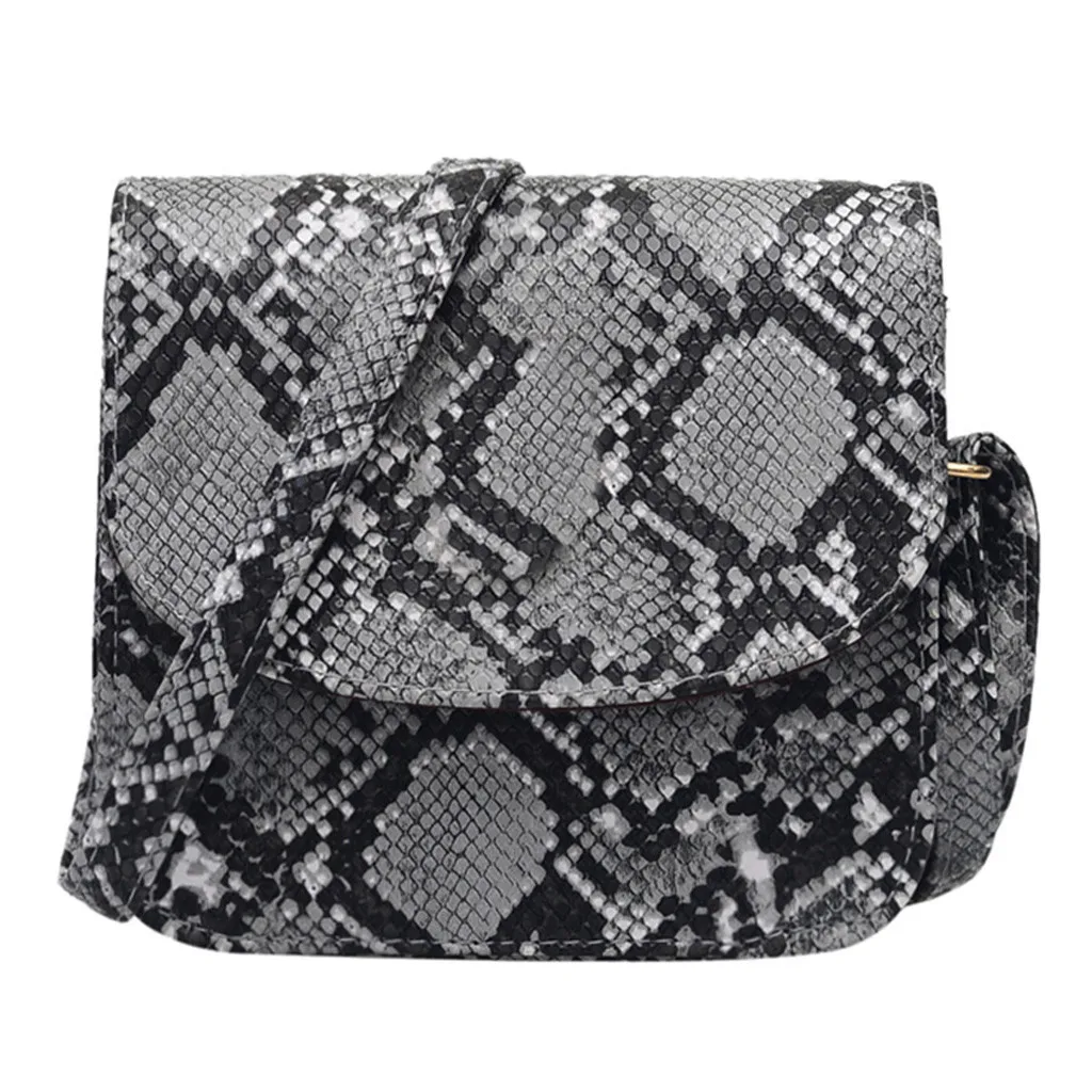 Весенняя и летняя новая модная женская уличная сумка-мессенджер с пряжкой и змеиным узором, сумка для мобильного телефона, сумка на плечо с квадратной пряжкой - Цвет: Серый