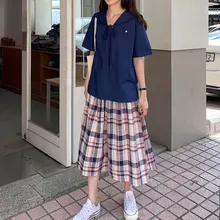 2 цвета, юбка миди, женская, в клетку, высокая эластичная талия, длинные юбки, женские, весна-лето, винтажные юбки для женщин, s(X585