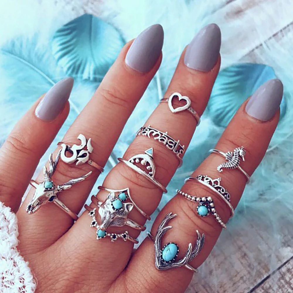 

MAA-OE 2019 New Vintage Knuckle Ring For Women Boho Various Animal Alphabet Geometric Crown Rings Sets Female Fashion Jewelry