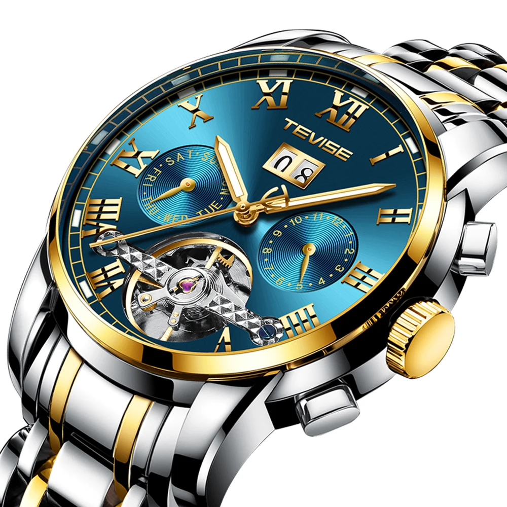 

TEVISE men's mechanical watch men Skeleton Automatic Watches Moon Phase Clock Mens Business Wristwatches Relogio wrist watch