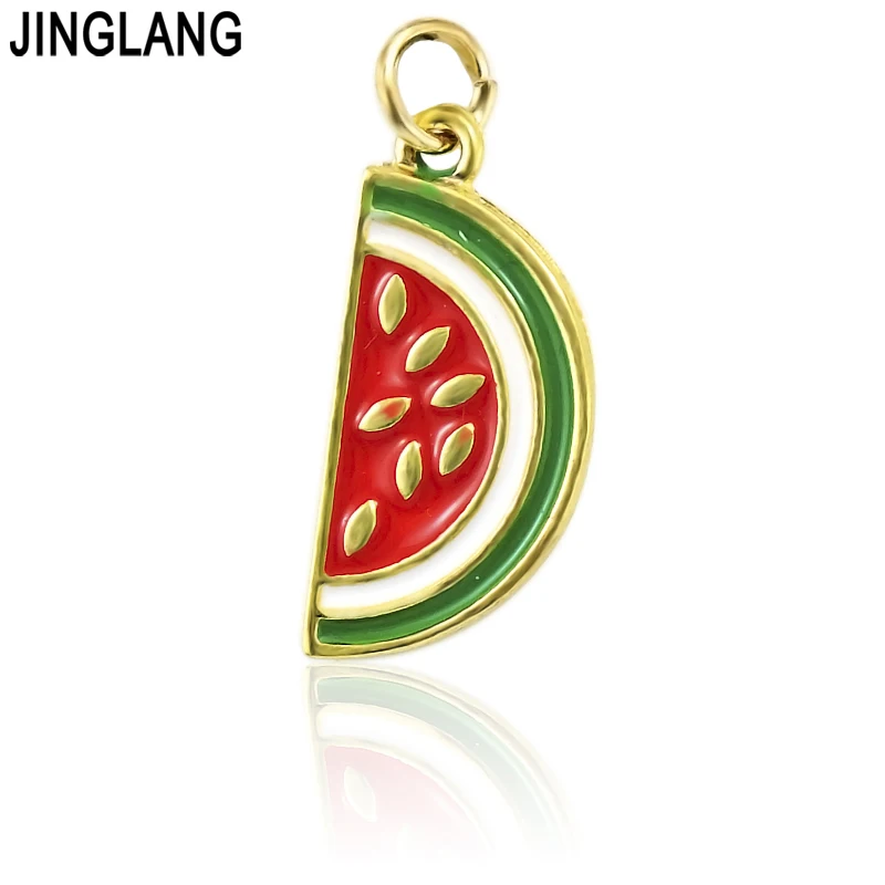 JINGLANG Fashion Bulk Charms Gold Color Metal Red Enamel Watermelon