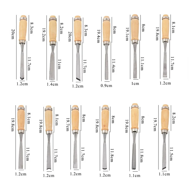 12 шт./компл. профессиональный деревообрабатывающий нож набор токарные инструменты дерево ремесло выдавливать косой пробор деталь зубила Скульптура ножи